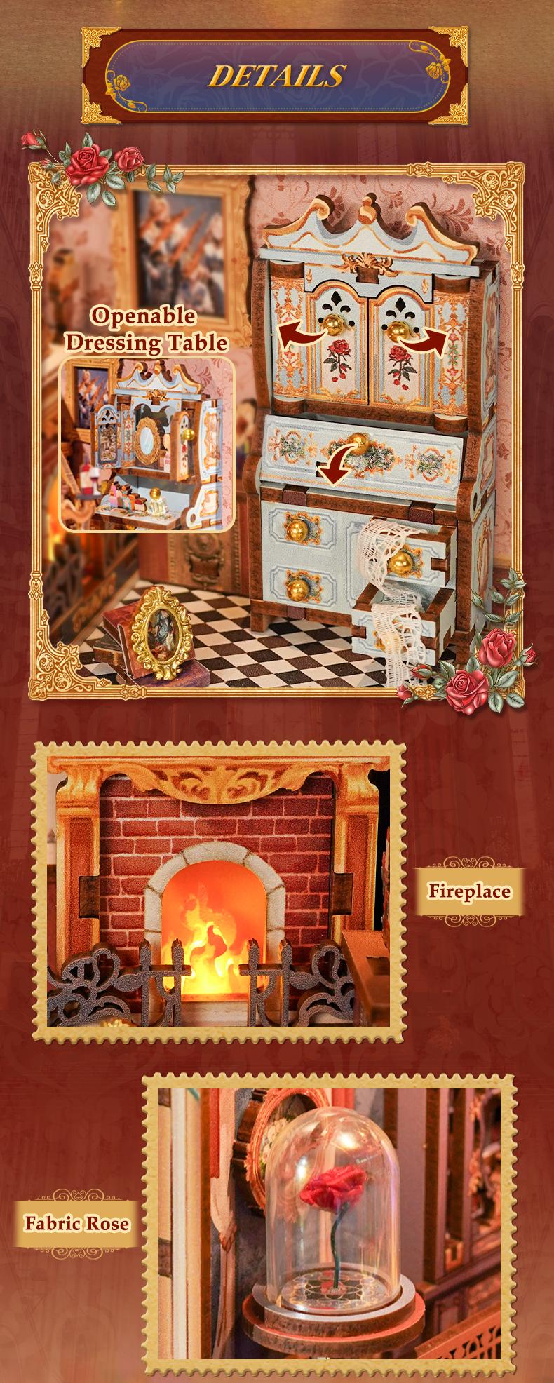 Tonecheer DIY Book Nook Kit for Adults 3D Wooden Puzzle Bookend Miniature House Kit with Dust Cover and LED Lights Gifts for Bookshelf Insert Decor - Dress Up Dolls Anime Artificial (Beast‌ and Beauty)