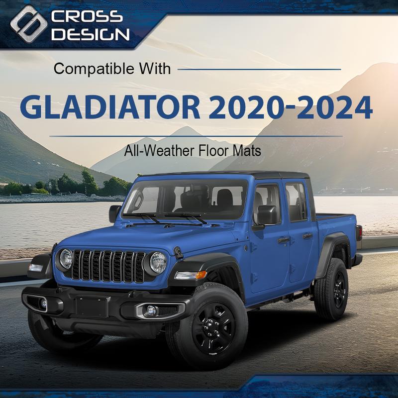 CROSSDESIGN TPE Floor Mats Protection Liners Fit For 20-25 Jeep Wrangler Gladiator Front & 2nd Row, Anti-Slip TPE Waterpoof  All Weather Liner 3-pc Black Upgrade version waterproof