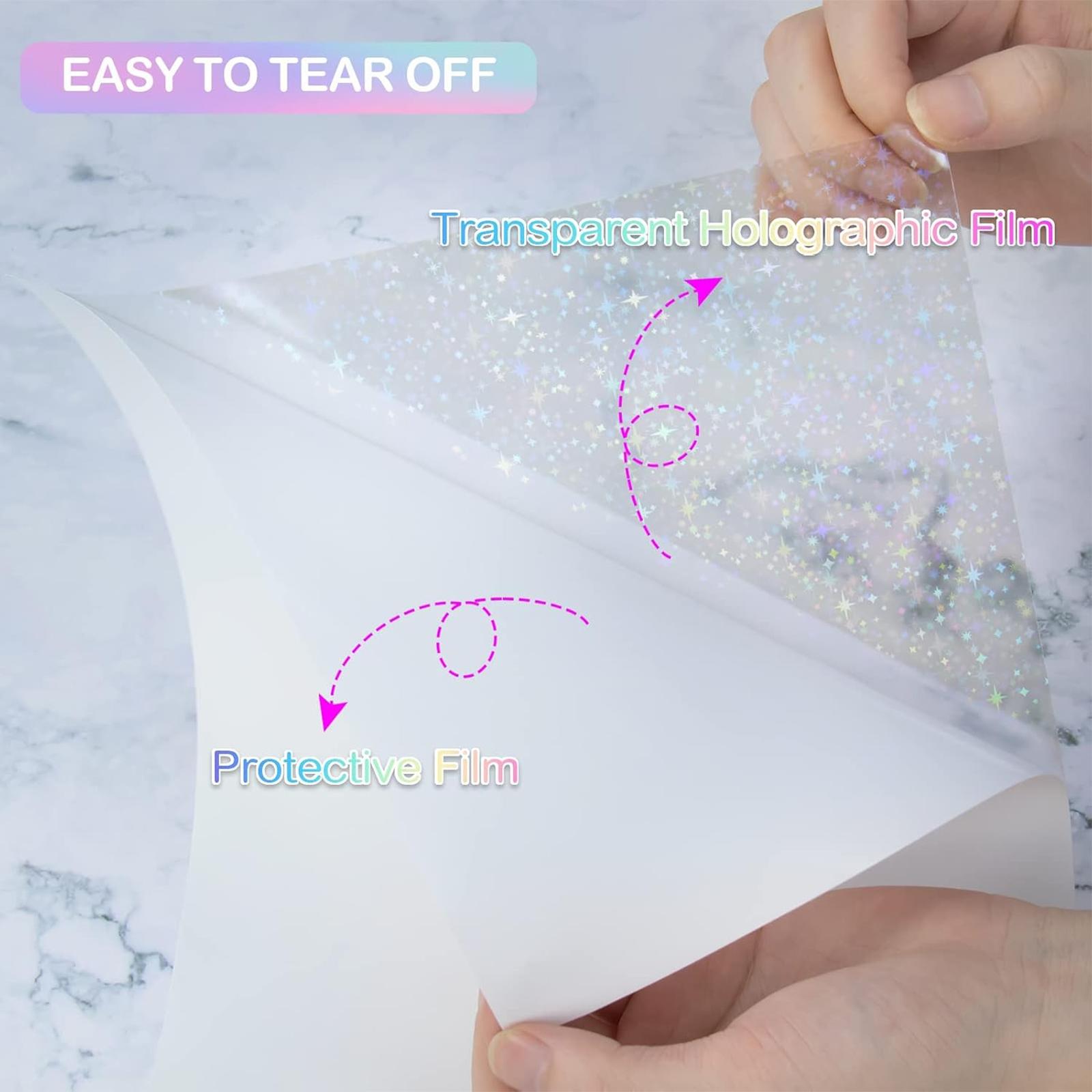 Transparent High Gloss Cold Press Film, 20/40 Sheets A4 Size 8.3x11.7 Inches, Mixed Styles Diamond Rainbow Star Dot, Waterproof Self-Adhesive Vinyl Stickers