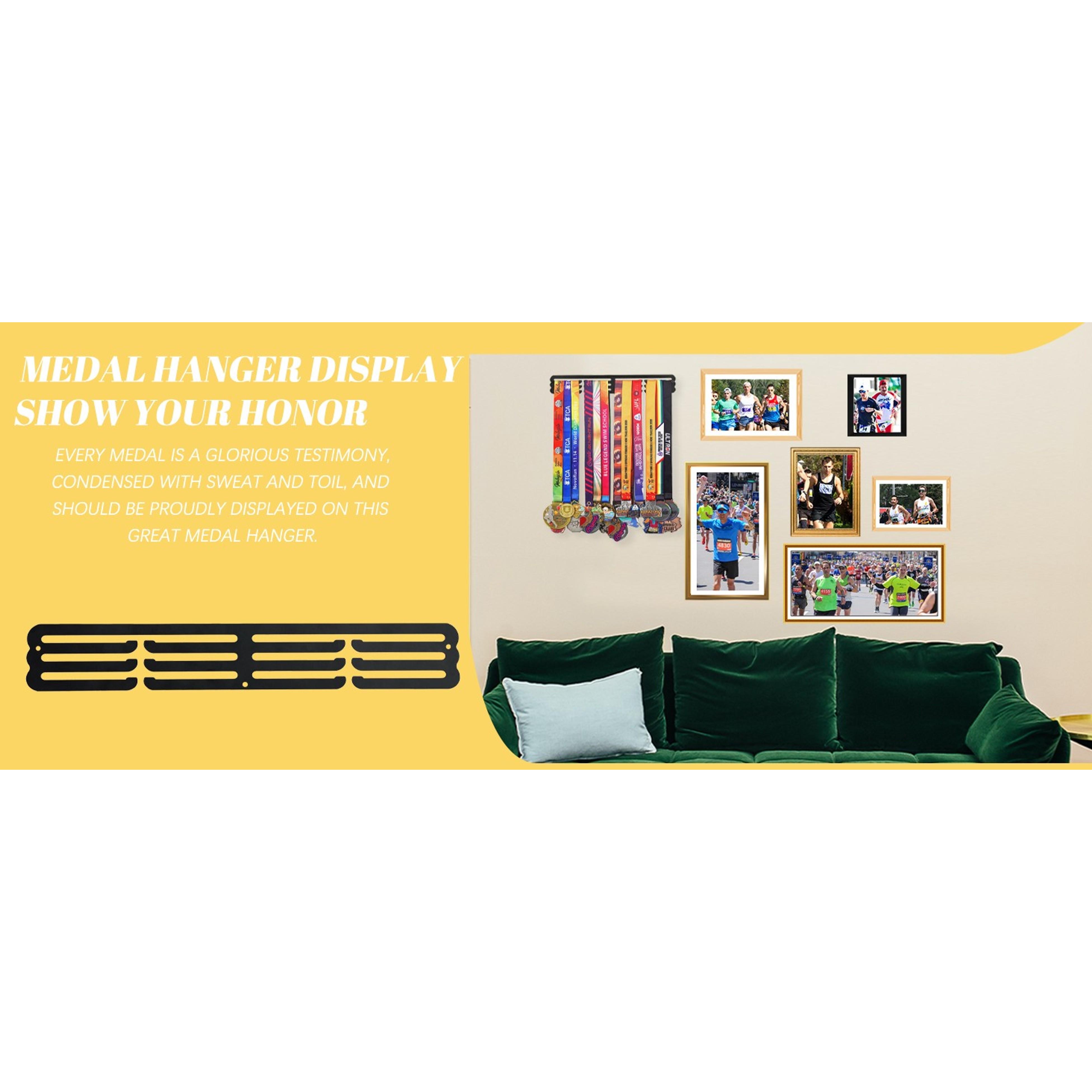 Medal Hanger Display Rack Wall Mount - Holds Up to 60 Medals, Award Ribbon Organizer for Sports Race Runner Gymnastics Plaques, Personalized Athlete Medal Holder - Never Give Up