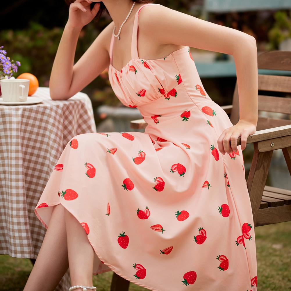 Belle Poque Vintage Floral Dress for Women Summer 1950s A-line Sleeveless Swing Flowy Ruched Midi Wedding Guest Dresses