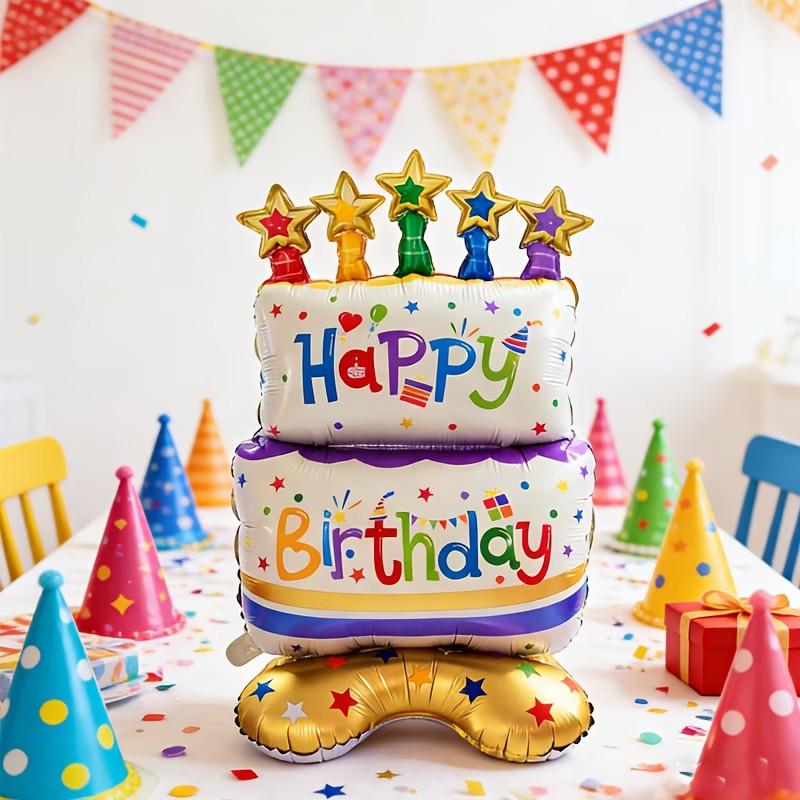 Standing 38 Inch Birthday Cake Shaped Balloon, Party Atmosphere Decoration, Event Gift Prop, Indoor Outdoor Room Decor