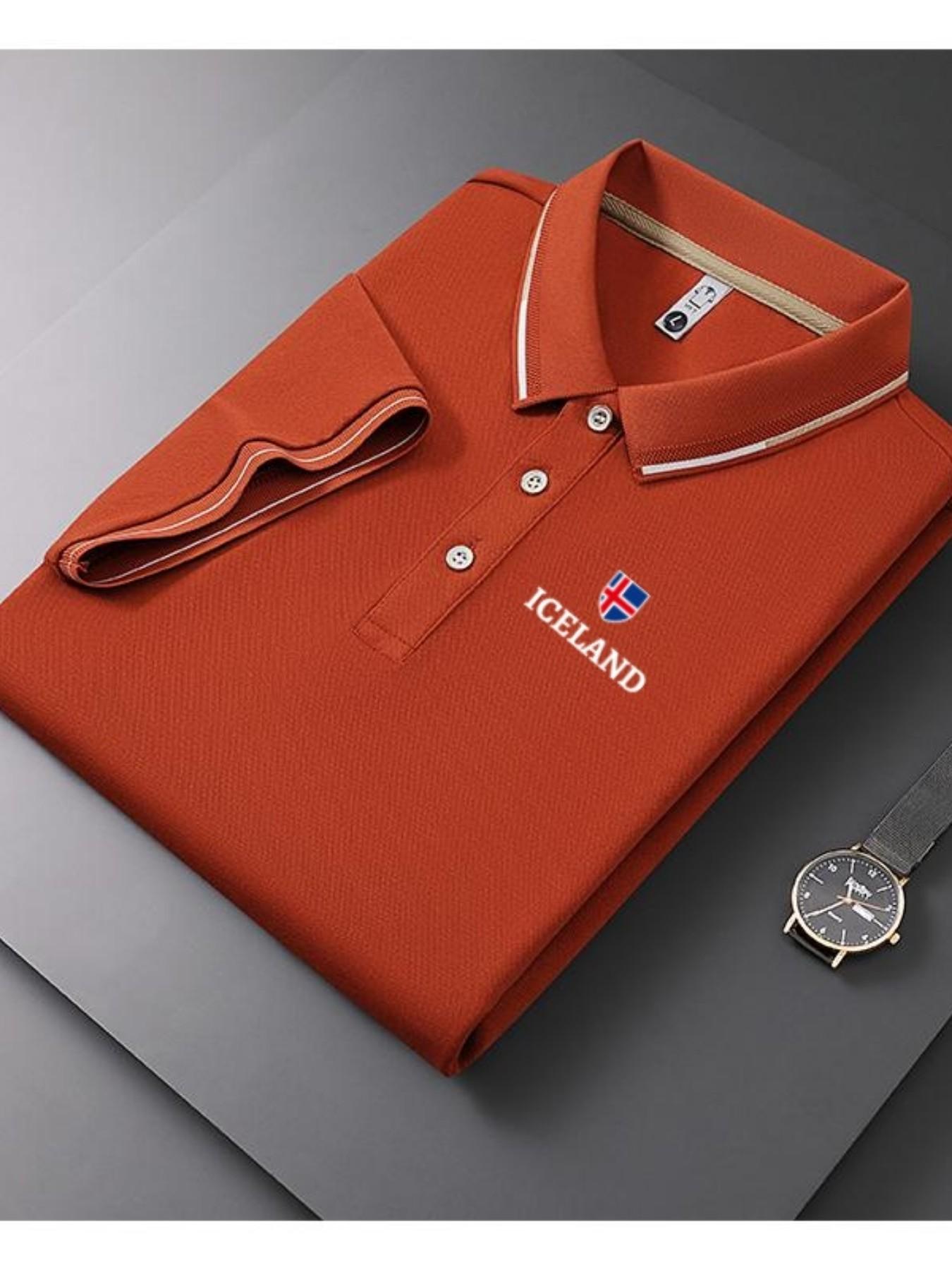 Men's Casual Summer Print T-Shirt with Iceland Flag, Fashion Short Sleeve Top, Geometric Design, Lightweight Breathable Polo Shirt