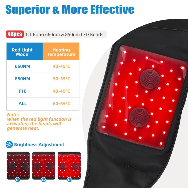 Red Lights Waist Back Massager, Elastic Back Support Belt,Vibration Heating Pad for Back 660nm 850nm LED, Improve Circulation, Christmas Gift For Men Women