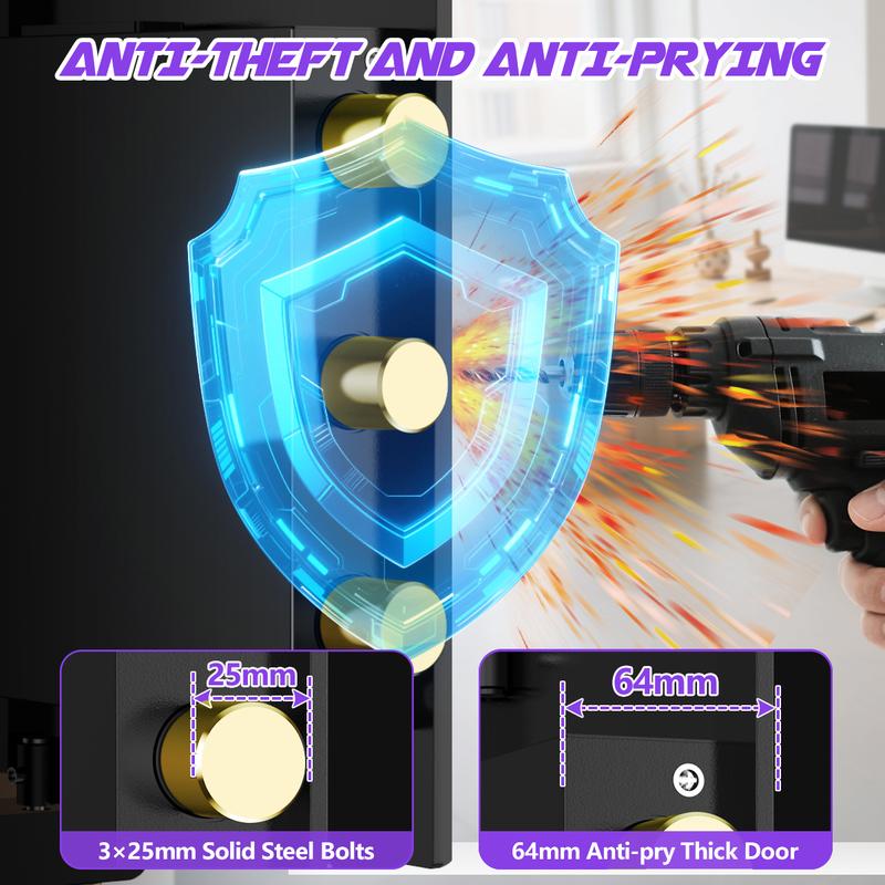 TNTANTS 5.3 Large Safe Box, Digital Board, With Fireproof Document Bag & Alarm System for Home or Office Security, for Cash Jewerly Lock Adjustable Shelf