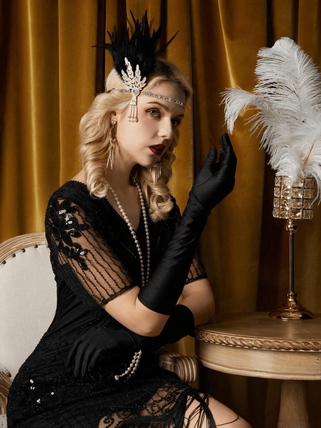 1920s Flapper Accessories Set Costume Headband Necklace Gloves Pearl Amazon.com: BABEYOND 5 Pieces 1920s Flapper Great Gatsby  main image 2