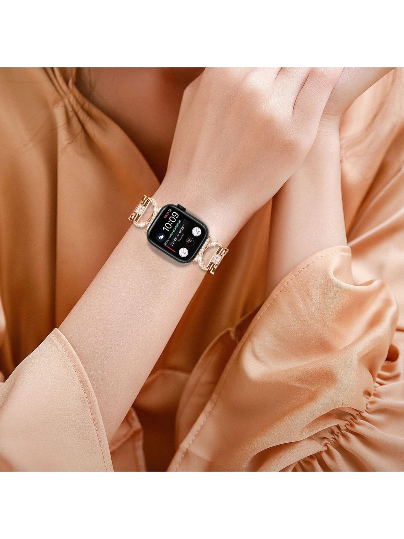 Diamond-encrusted metal watch strap compatible with Apple Watch, suitable for Apple Watch Series 1 to 11 smartwatches