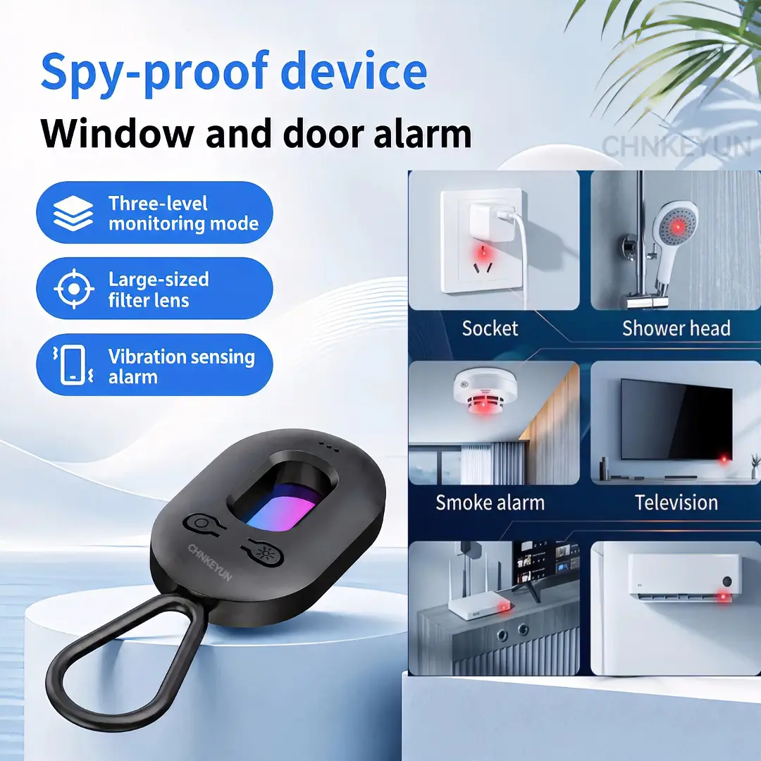 CKYUN Hidden Camera Detector - Alarm Device with Infrared Scan, RF Detecting, Vibration Sensor Door Window Alarm, Anti-Intrusion Security Tool, 30H Working Time for Travel Users (Cars/Hotels)