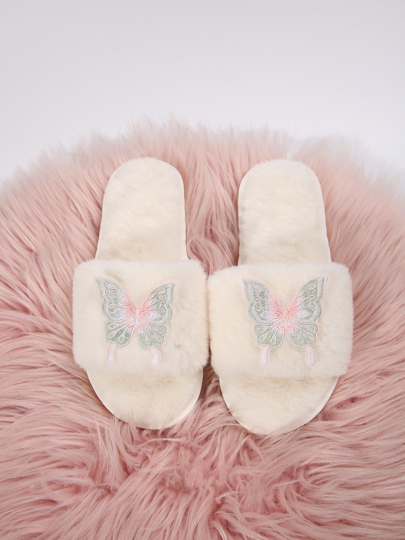 Fashion Soft Sole Comfortable Slippers, Butterfly Decoration, Indoor & Outdoor, Textile Upper, Casual Style, Multi-Functional Shoe