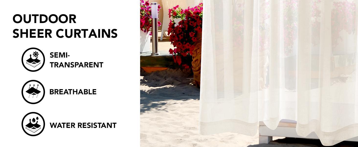 Deconovo Faux Linen Outdoor Curtains (2 Panels) for Patio Waterproof -  Grommet Sheer Outdoor Curtains for Pergola, Porch, Deck, Gazebo