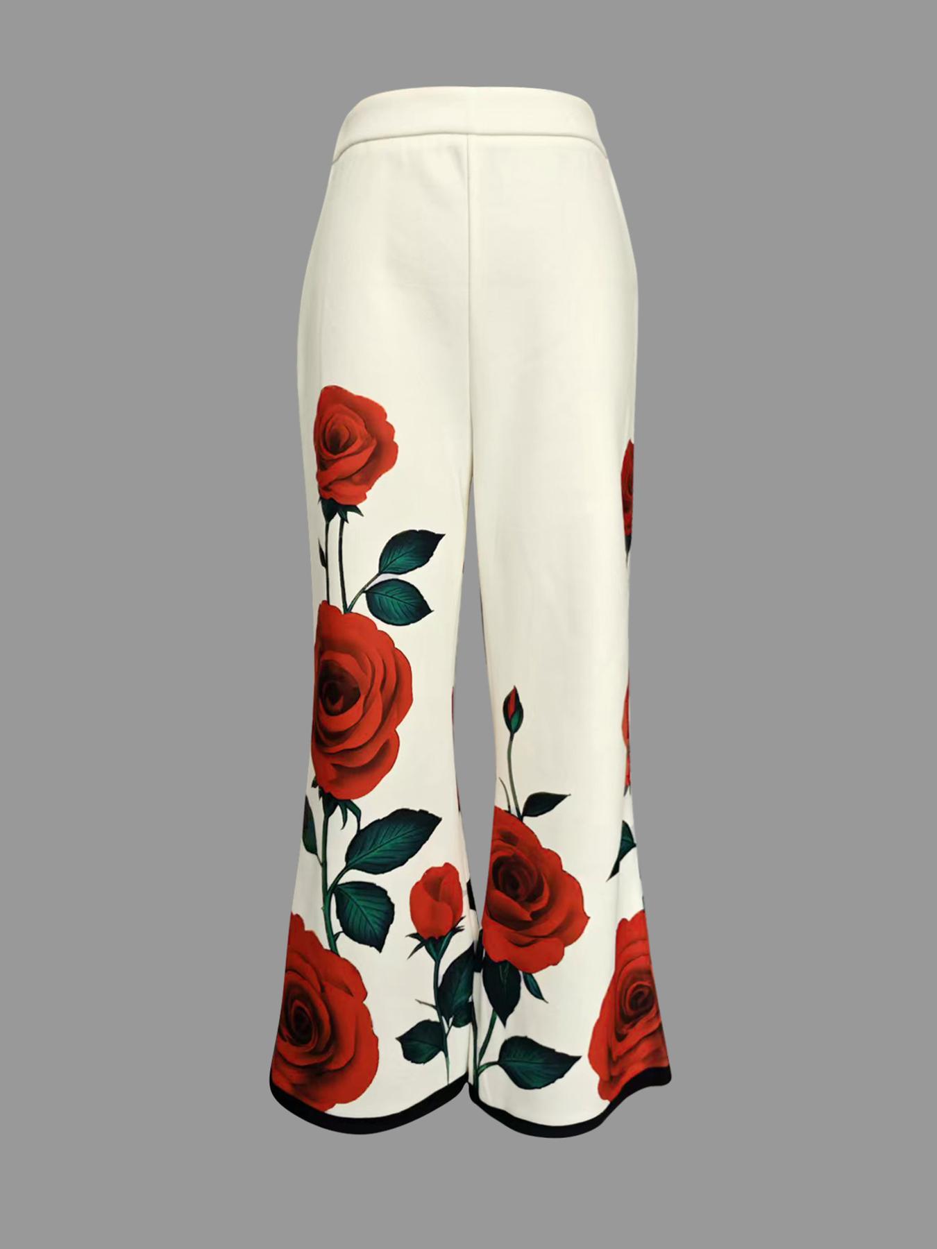 Women's Loose Wide Leg Floral Printed Casual Pants, Elegant Comfortable High Waist Lounge Wear, Perfect for Daily & Relaxing at Home