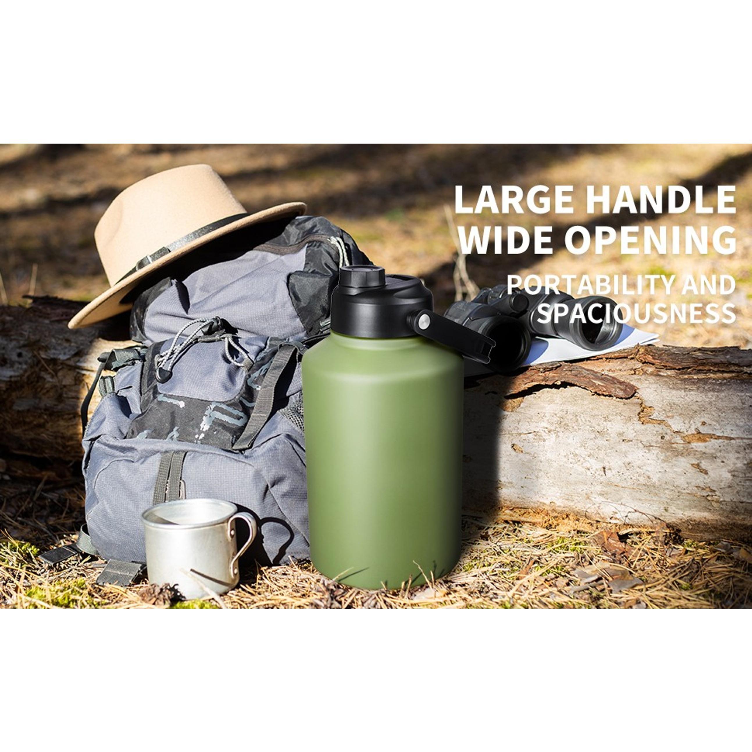 Half Gallon Insulated Water Bottle with Straw - 64oz Stainless Steel Sports Flask with Handle, Thermal Water Jug Mug with 2 Lids, BlackGift
