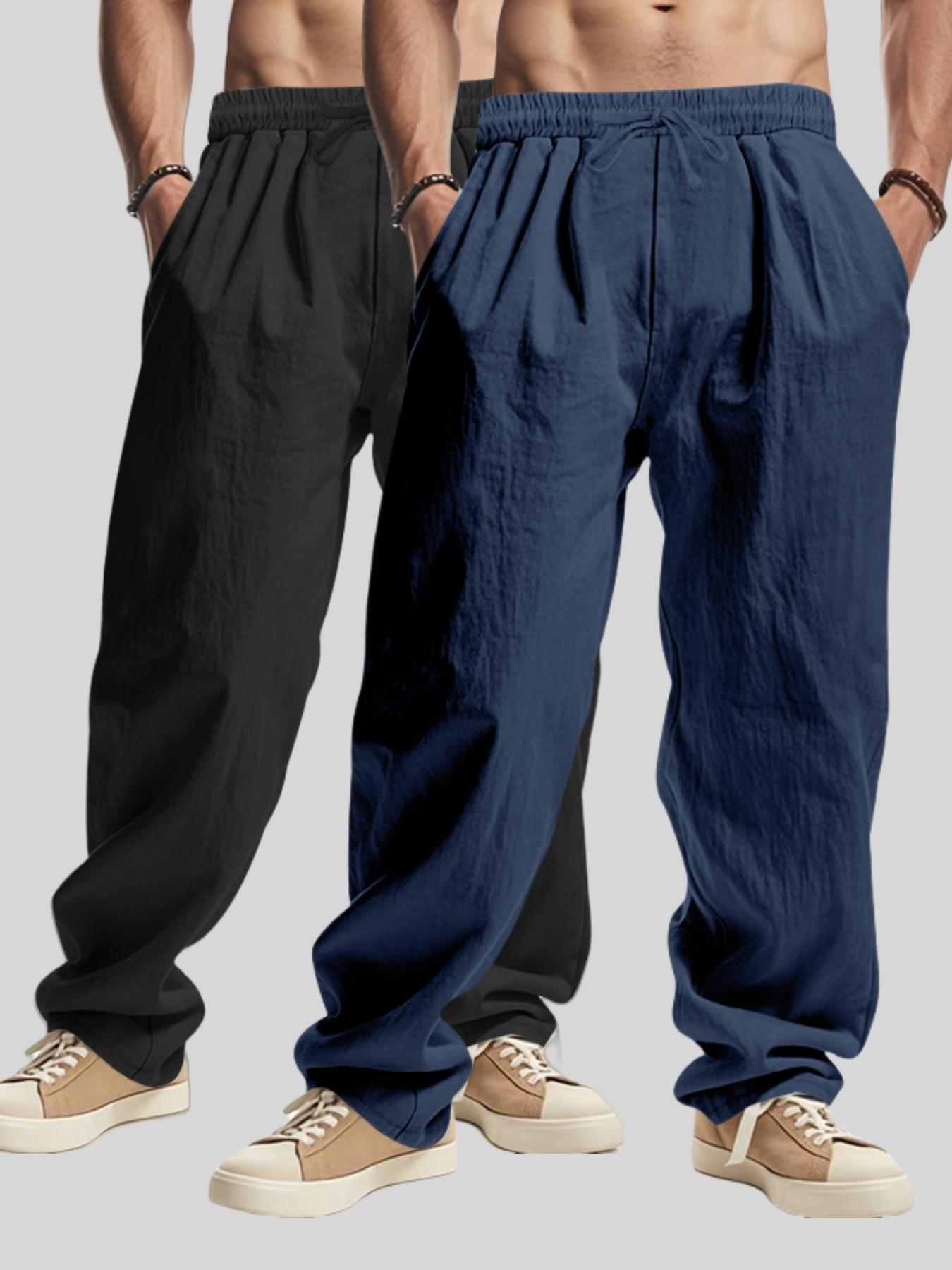 Men's Solid Color Pants, Casual Comfy Breathable Trousers for Summer, Men's Bottoms for Beach Vacation Daily Wear, Casual Fitted Trousers