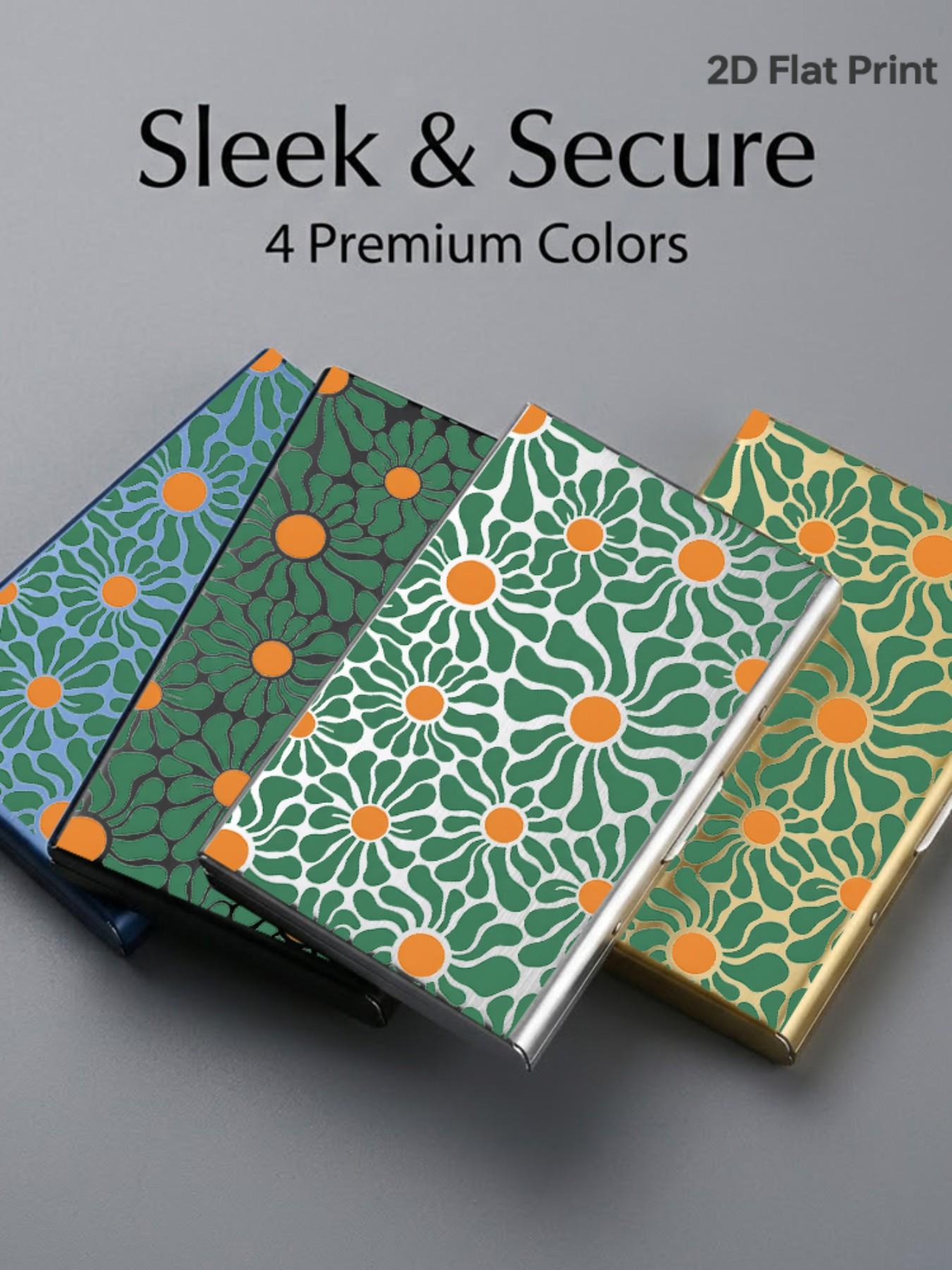 Rfid Anti-Theft Stainless Steel Card Holder, Vintage Daisy Pattern, Slim Wallet for 6 Cards, Unisex Travel & Business Use