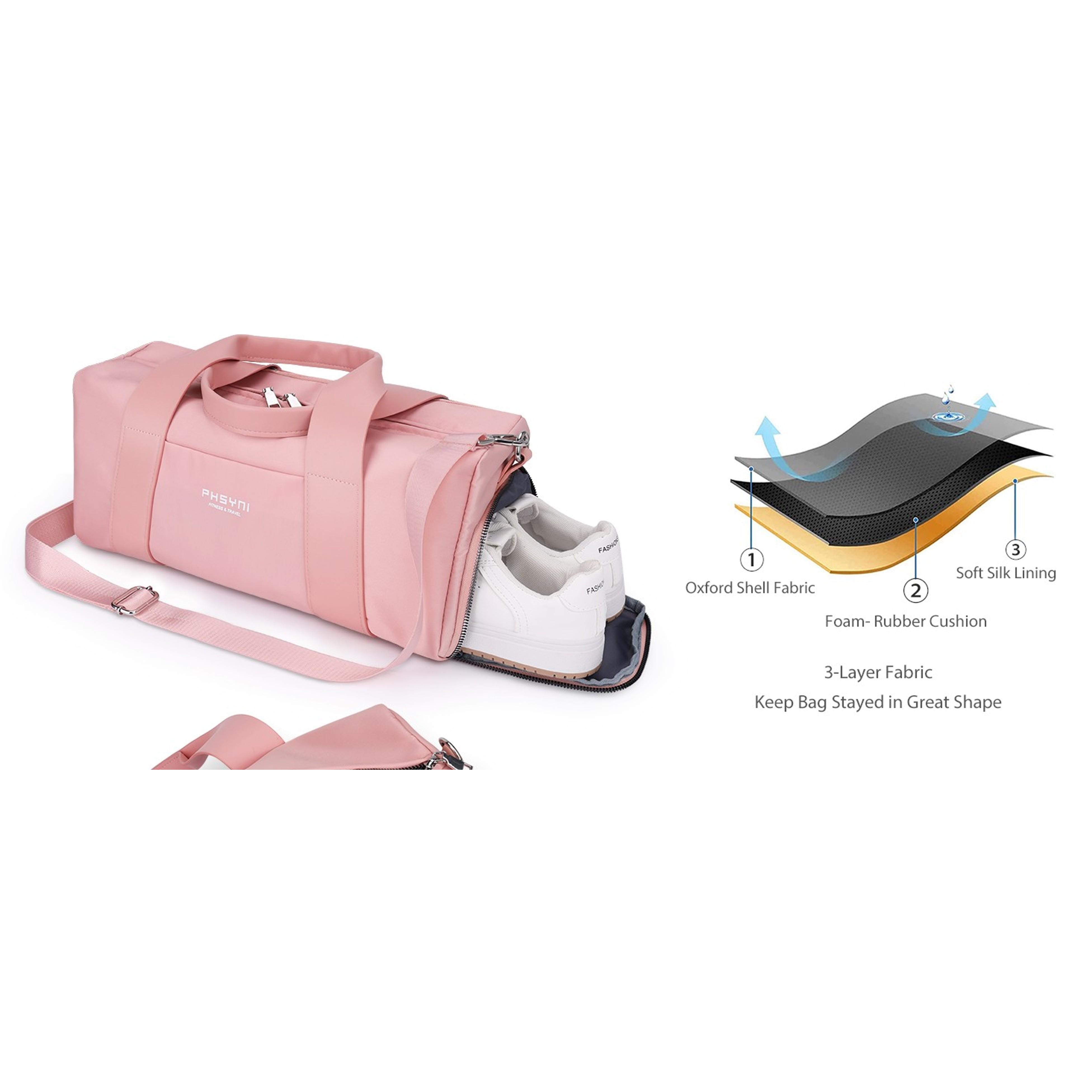 16 Inch Gym Bag for Women with Shoe Compartment and Waterproof Pocket, Personal Item Travel Workout Duffel for Running, Gymnastics, Swimming - PinkGift
