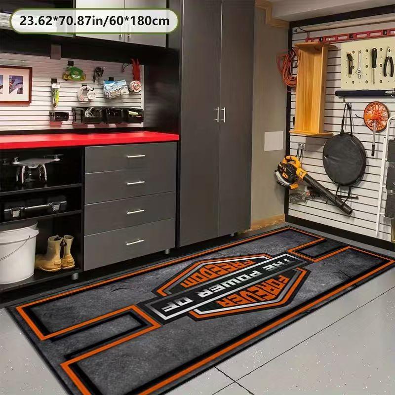 Tufted Motorcycle Garage Rug, Modern Print Design, Easy Clean Material, Ideal for Indoor/outdoor Use, Perfect for Motorbike Enthusiasts