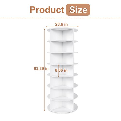 7-Tier Rotating Shoe Rack Tower, Holds 28 Pairs of Shoes - 360° Spinning Floor Storage Organizer, Free Standing for Closet/Bedroom/Entryway, Space Saving, White Box Leather