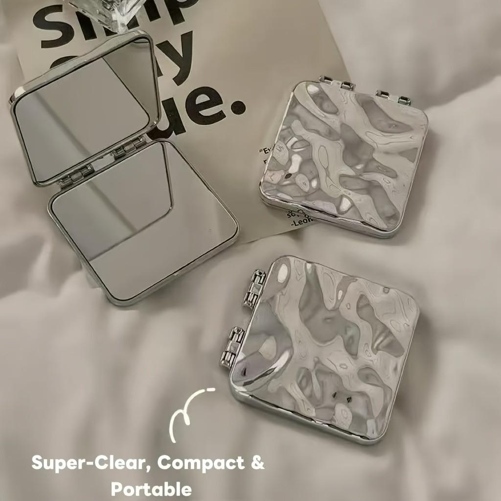 Double-Sided Electroplated Wave Texture Folding Mirror, High-Definition, No Distortion, Mini Size, Pocket or Bag Fit, Perfect Gift