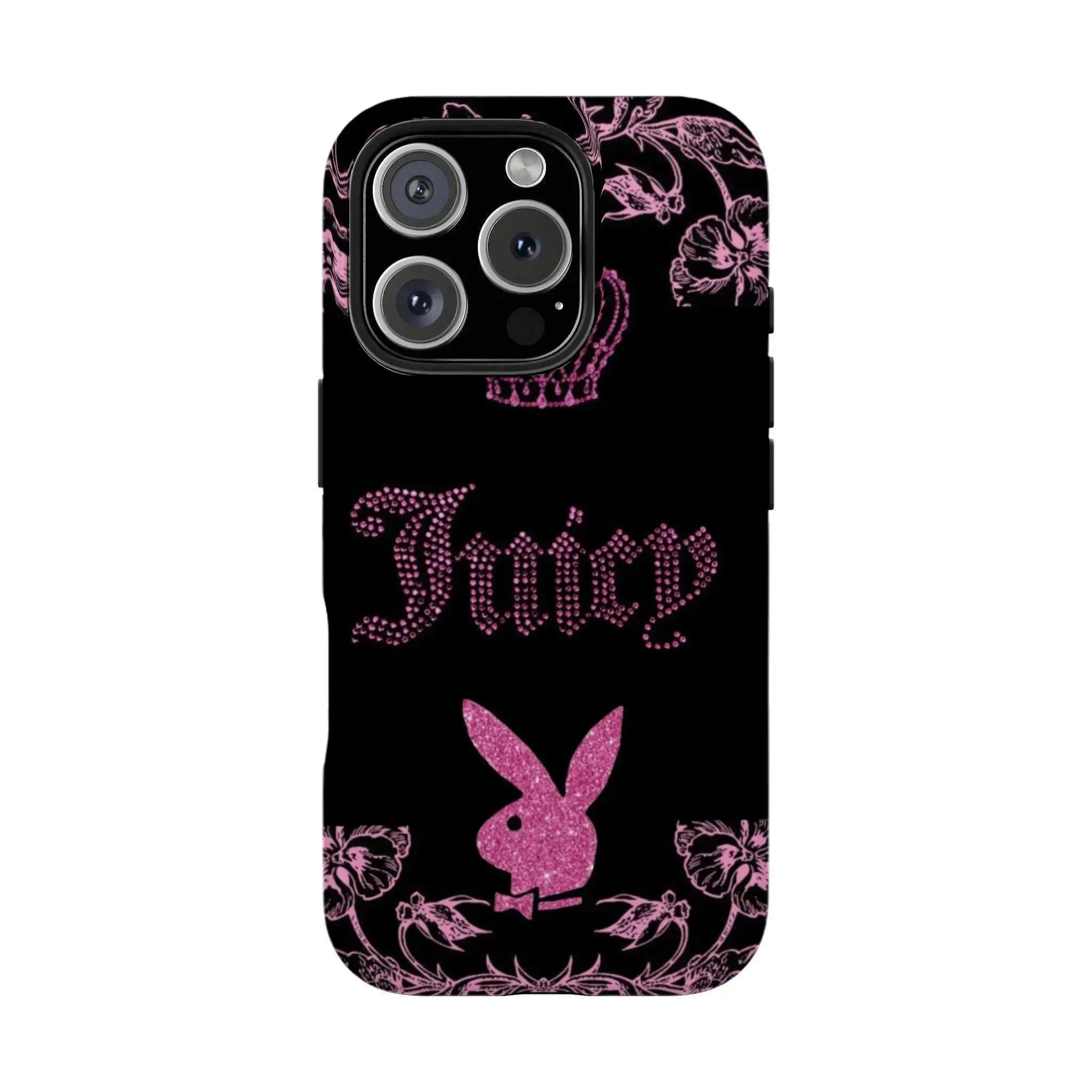 Y2K-style Juicy Couture graphic phone case—a durable protective cover compatible with iPhone 12 through 17 and Samsung S22 through S26. It makes a fantastic gift for a best friend and is perfect for the holiday season.