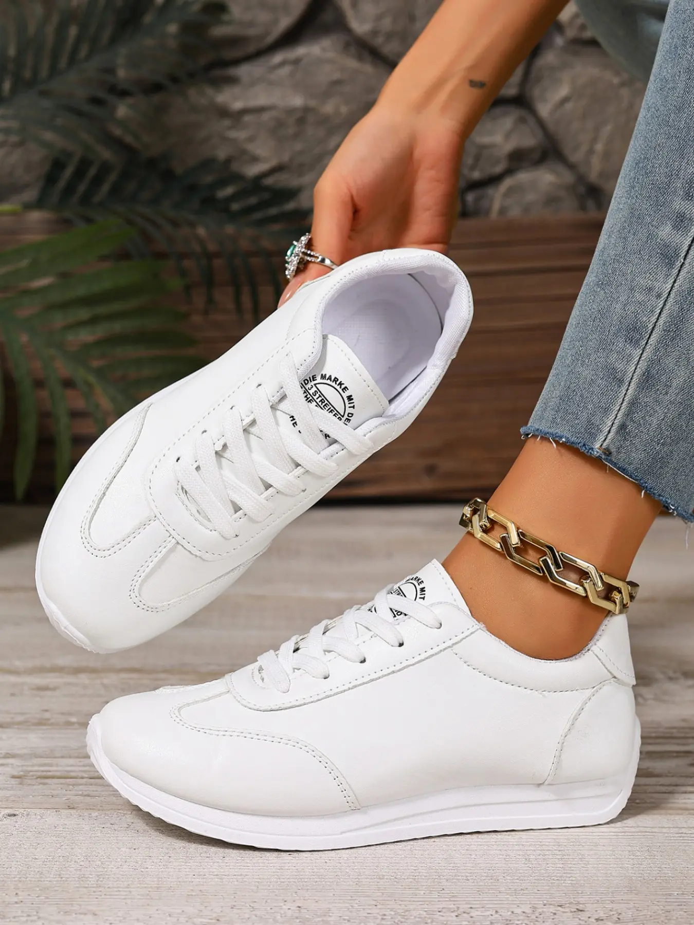 Women's Fashion Classic PU Leather Casual Sneakers, Trending Sneakers, Casual Trainers, Casual Trendy Trainers, Comfortable Non-Slip Wear-Resistant Lace-Up Flat Shoes for All Seasons