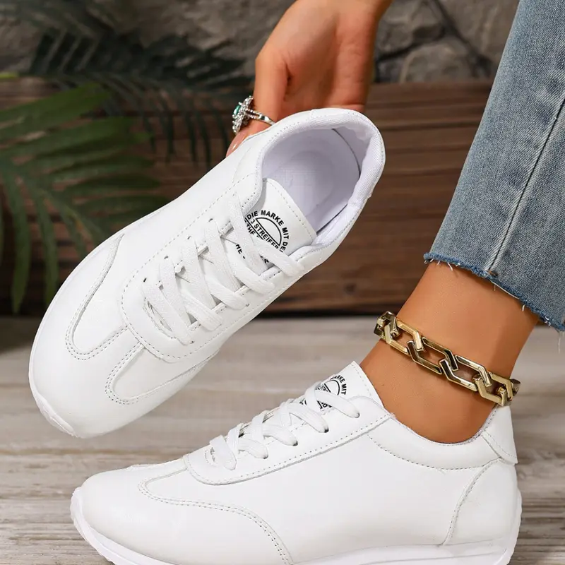 Women's Fashion Classic PU Leather Casual Sneakers, Trending Sneakers, Casual Trainers, Casual Trendy Trainers, Comfortable Non-Slip Wear-Resistant Lace-Up Flat Shoes for All Seasons