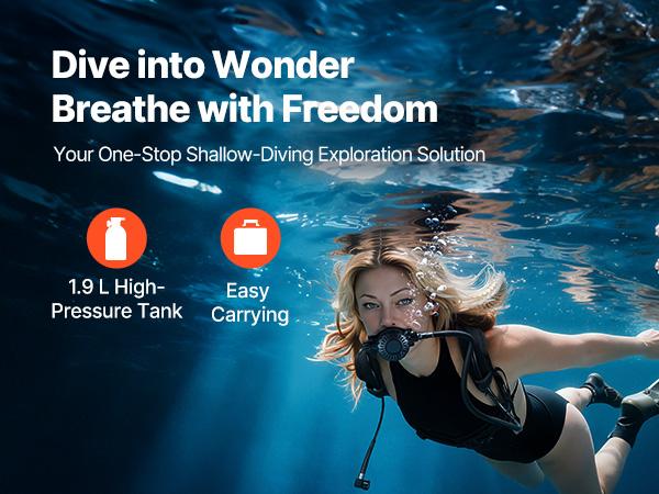 fathersdaygift  VEVOR Mini Scuba Tank, 1.9L Portable Diving Tank for Underwater Breathing, Reusable Lung Diving Cylinder up to 35 Minutes Dive Time, Emergency Rescue Pony Bottle with Backpack Case for Snorkeling