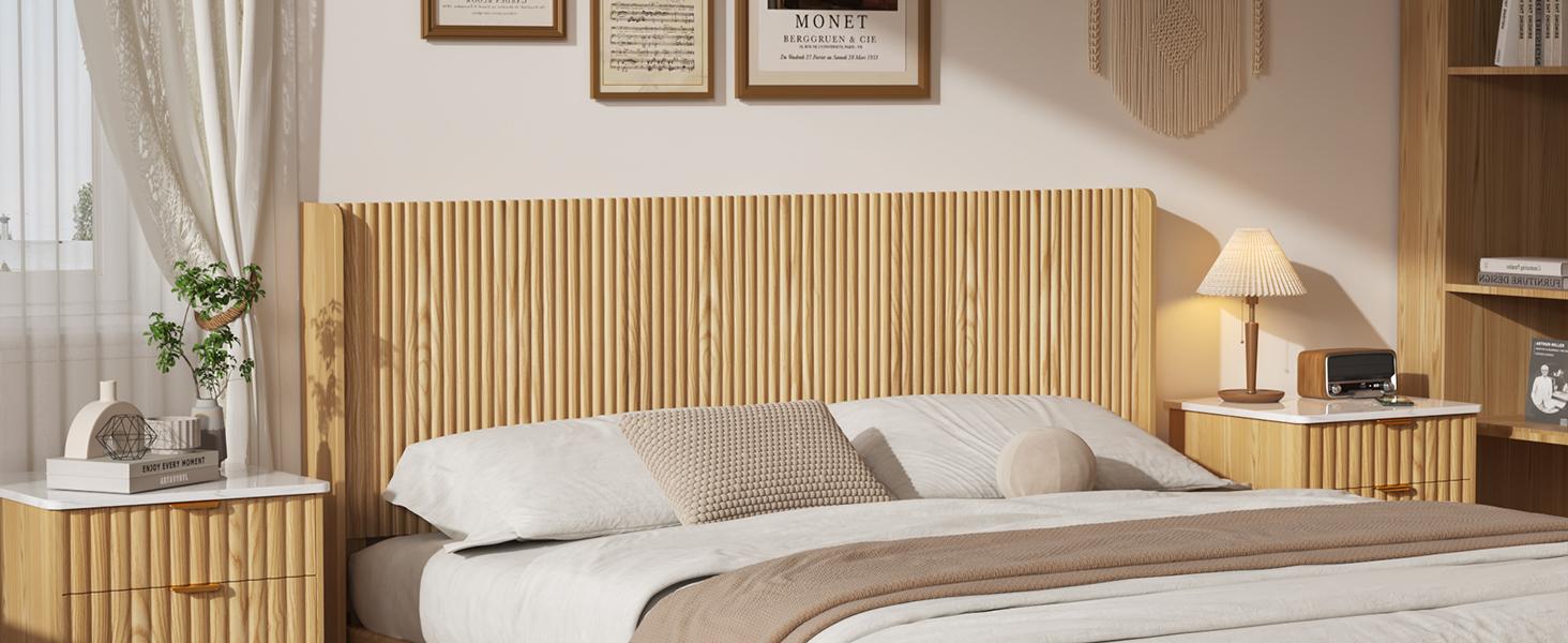 80.3'' Wood Headboard Queen Size with Charging Stations, Boho Bed Frame Wall Mounted Headboards,Easy Assembly,Modern Farmhouse Bed headboard Only (King)