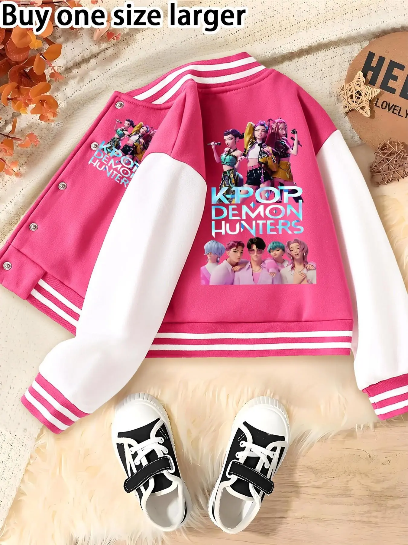 Cartoon Boy Pattern Girls' Short Baseball Jacket, Elastic Fabric, Casual School Uniform, Outdoor Indoor Activity, Fall Winter Halloween