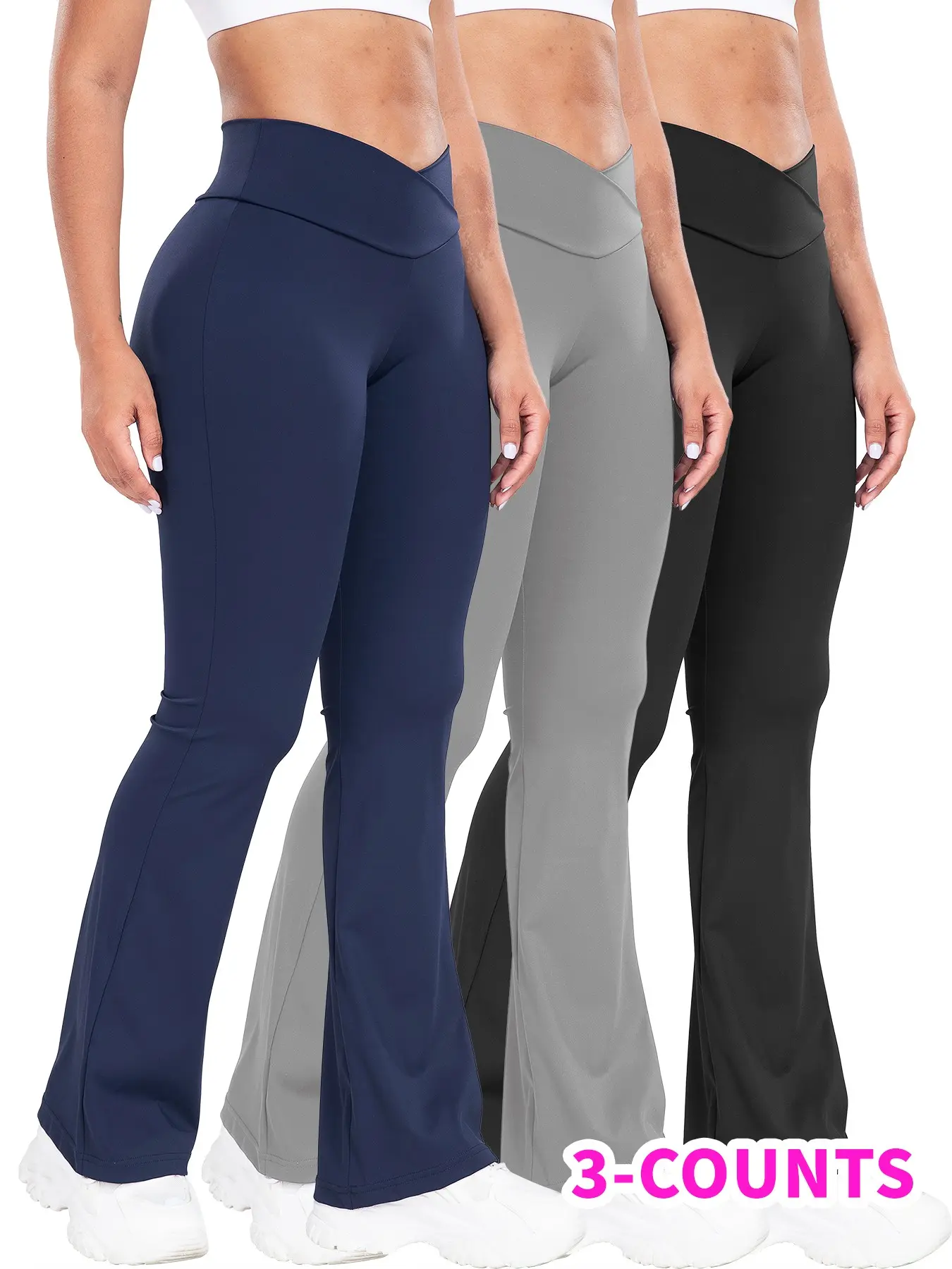 Women's Solid High Waist Flare Leg Leggings, Casual Comfy Bell Bottom Tummy Control Skinny Pants for Yoga Gym Workout, Ladies Bottoms for All Seasons,  Going Out Bottoms