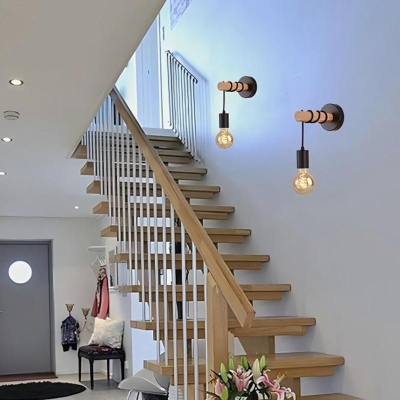 Modern Vintage E27 LED Bedside Lamp, Nordic Creative Wall Light, American Style Wooden Wall Sconce, Simple Hallway Balcony Lighting