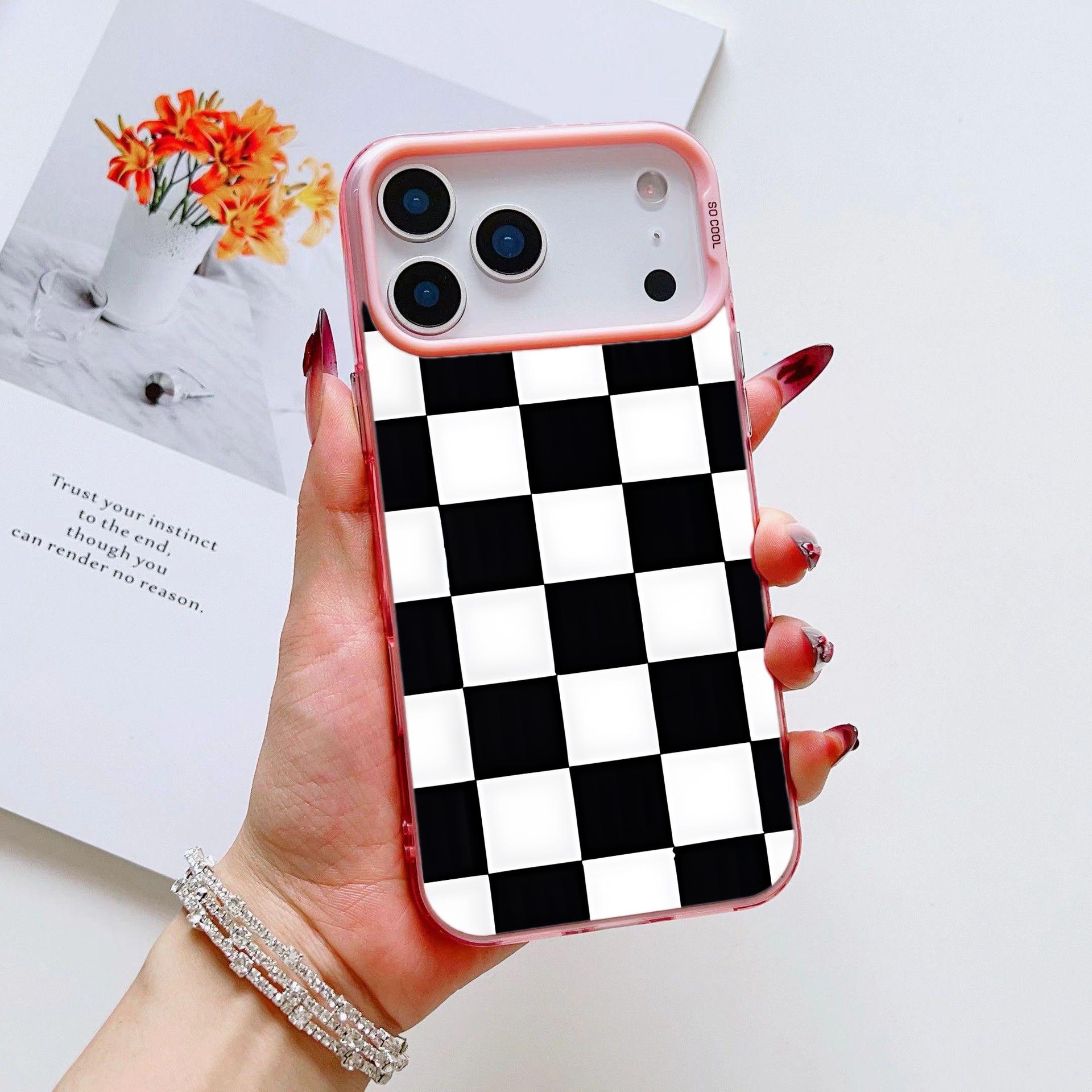 Black White Checkered Drop-proof Phone Cases for iPhone 17 Pro Max 17 Air 17Pro 16 15 14Plus 13 12 11 XS Simple and Stylish Smartphone Shockproof Anti-Drop Protection Protector