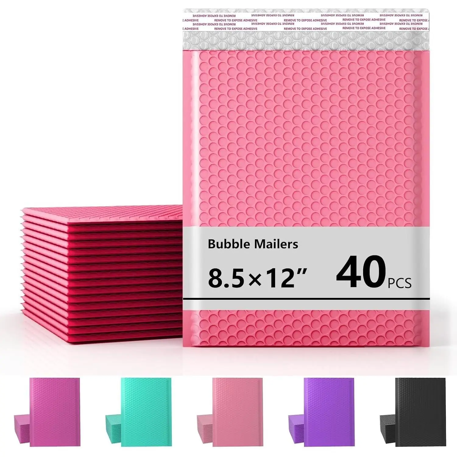 8.5 x 11 Inch Bubble Mailer 40 Pack, Waterproof Padded Envelopes | with Strong Self-Seal Adhesive, Cushioning Shipping Bags with Bright Color for Small Business - Pink