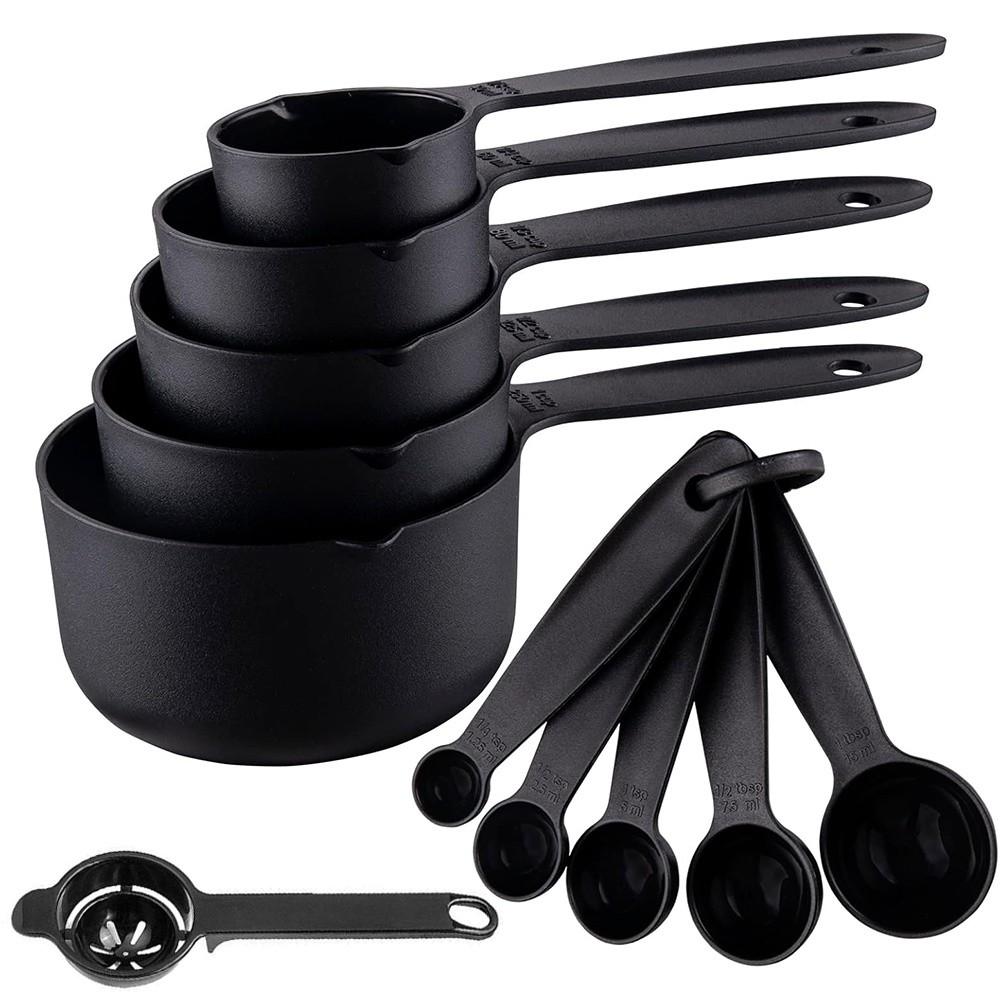 11pcs Plastic Measuring Cups, Spoons and Egg Yolk Separator Divider Set - Kitchen Measuring Tool, Stackable Measure Cup for Liquid & Dry Measuring, Kitchen Gadget for Cooking & Baking, Kitchen Tool | Modern Kitchenware | Durable Plastic