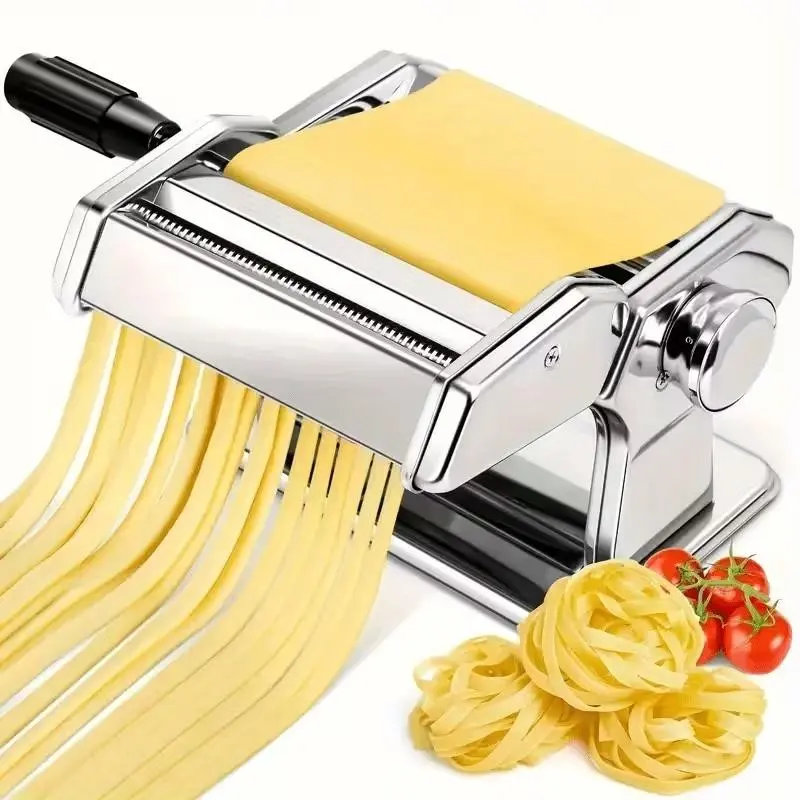 Stainless Steel Hand Crank Pasta Maker, Integrated Design, Smooth Operation, High Efficiency, Ideal for Home Kitchen, Frequent Bread Making