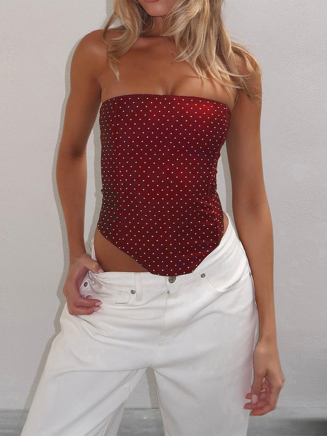 Women's Fashion New Elegant Polka Dot Basic Party Sexy Tie Back Strapless Bralette, All Seasons No Elasticity, Perfect for Parties