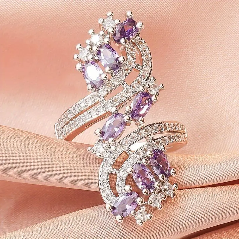 1pc Gorgeous Shiny Amethyst  Ring Wedding Engagement Promise Bride Stone Ring Anniversary Ring Holiday Gift Ring Jewelry Rhinestone Ring Beautiful Promiserings