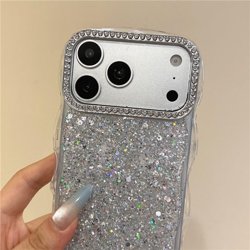 Water Ripple Glitter Phone Case for iPhone 13/14/15/16/17 Pro/Pro Max/Plus, featuring a luxurious sparkling diamond design, fashionable protective cover with unique style, ideal for daily use and device protection.