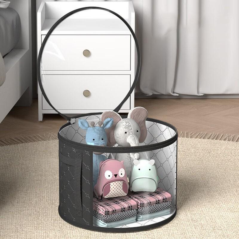 Stackable Round Hat Storage Bucket Organiser with Transparent Window, Flip-Top Access, Multi-Purpose Fabric Bag, Ideal for Beach and Travel