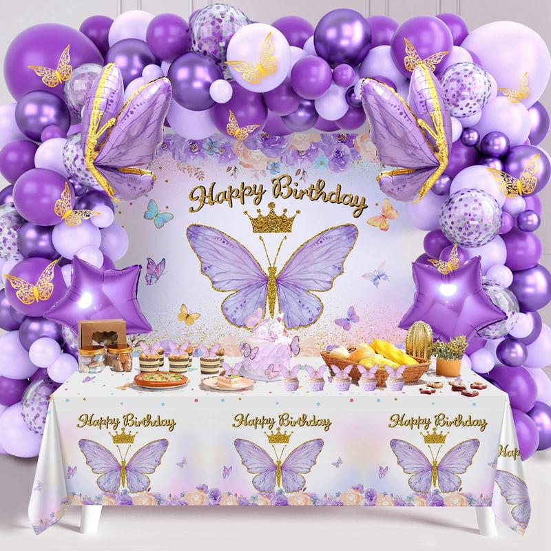 Purple Butterfly Birthday Decorations Pink Balloon Arch Kit Foil Butterfly Balloon,95pc Happy Butterfly Birthday for Girl Baby Shower Party Decor FathersDayGift