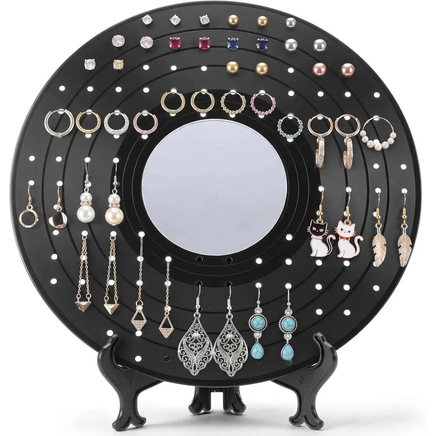 Vinyl Record Bithday  Decoraions, Jewely Stand Record Earring Holder with Miror, 11.8" Gothic Earring Holder Organizer,  Decor for Girl Women Bithday Party