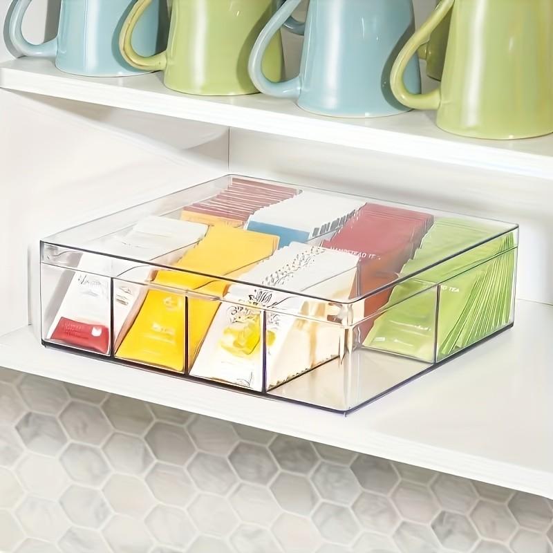 Multifunctional 8-Compartment Transparent Plastic Storage Box, Waterproof Kitchen Tea and Spice Organizer, Flip Lid Design, Modern Style
