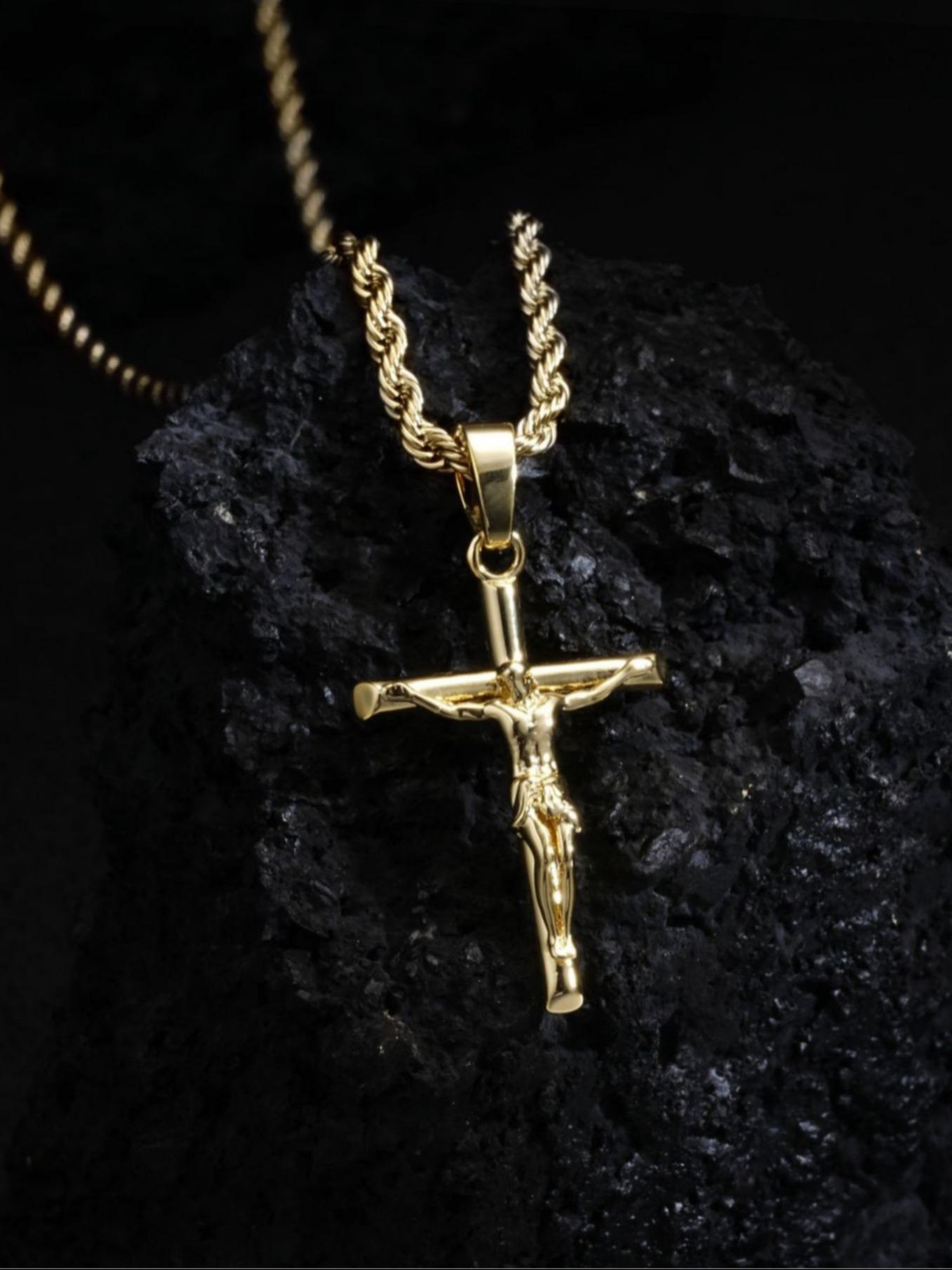2026 New Men's Cross Necklace, Jesus Christ Cross, Braided Pendant, Fashionable and Versatile, Ideal Gift for Fathers and Men