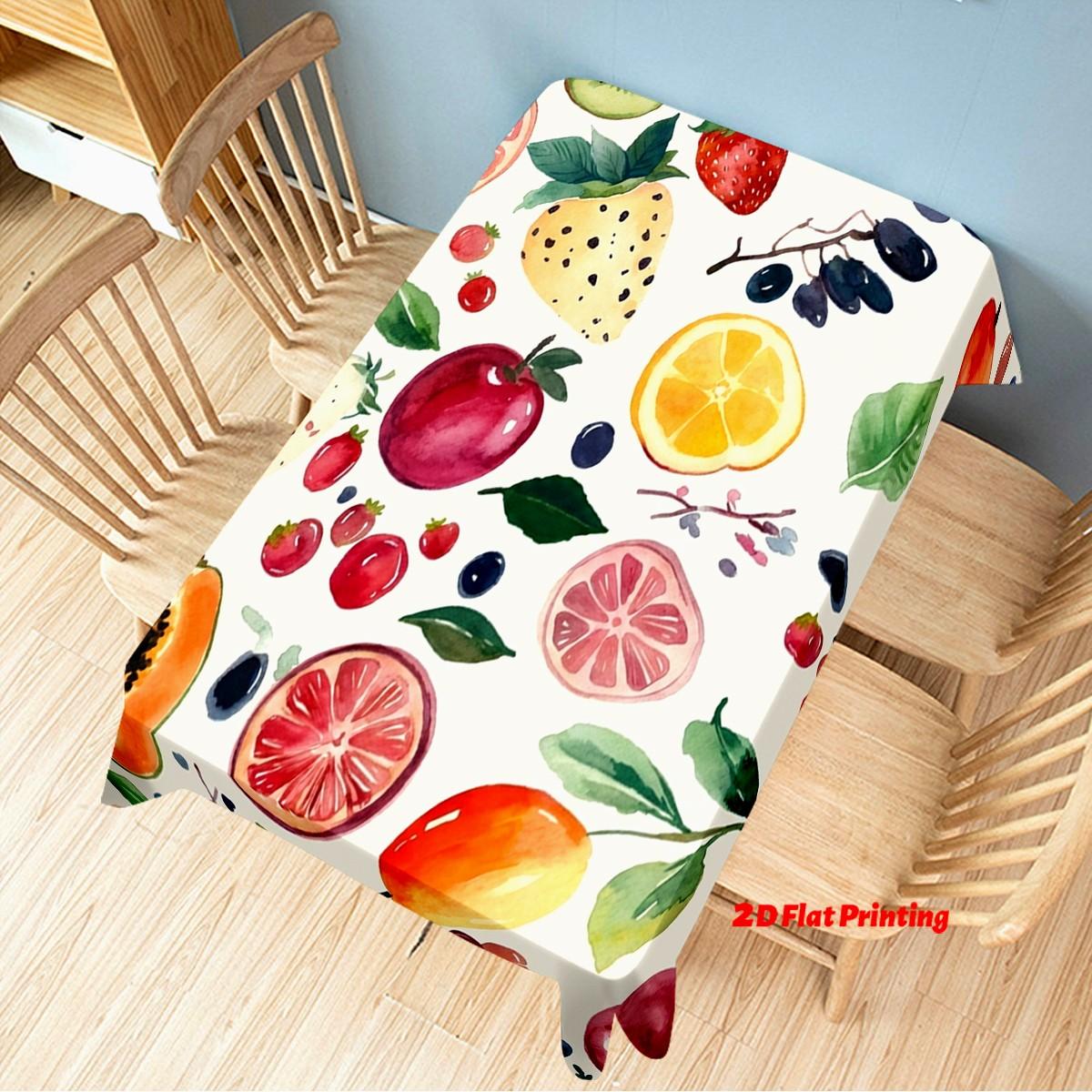 Vibrant Fruit Print Tablecloth, Rectangular Table Cover for Dining & Kitchen, Decorative Cloth with Assorted Fruits Design, Easter Theme