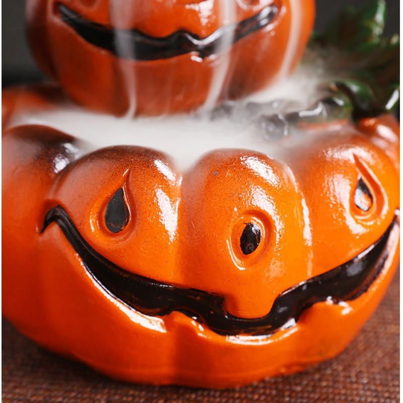 Original Resin Halloween Pumpkin Backflow Incense Burner, European Vintage Ghost Festival Smoke Fountain Incense Holder Decor, Delicate Resin Craft, Slow Downflow Smoke Design, Perfect Desktop Ornament For Home Shop Halloween Party, Ideal Holiday Gift Bir