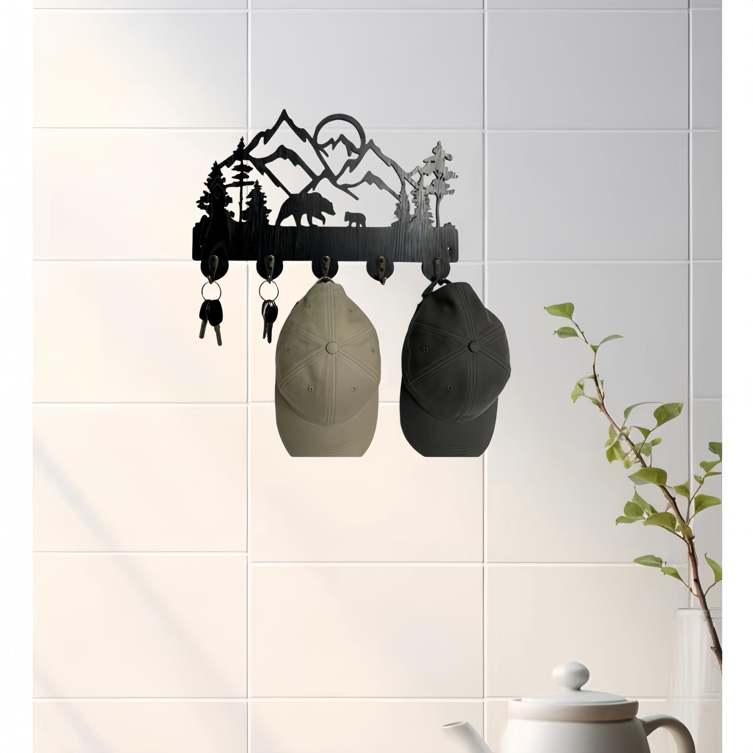 Wooden Key Hook, Forest Theme Wall-Mounted Storage Rack, Ideal for Entryway, Front Door, Kitchen, Hallway, Garage, Office