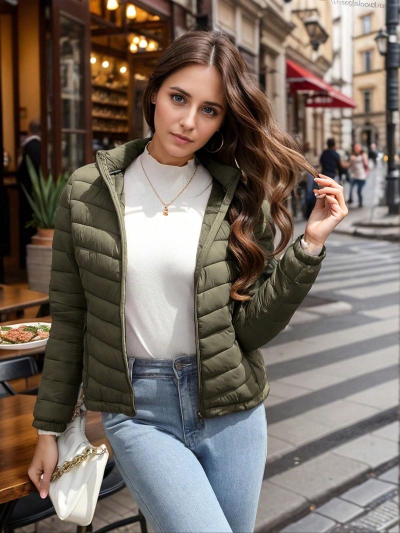 Geschallino Women's Lightweight Winter Cotton Jacket with Pockets, Casual Fall & Winter Hooded Coat for Daily Commute