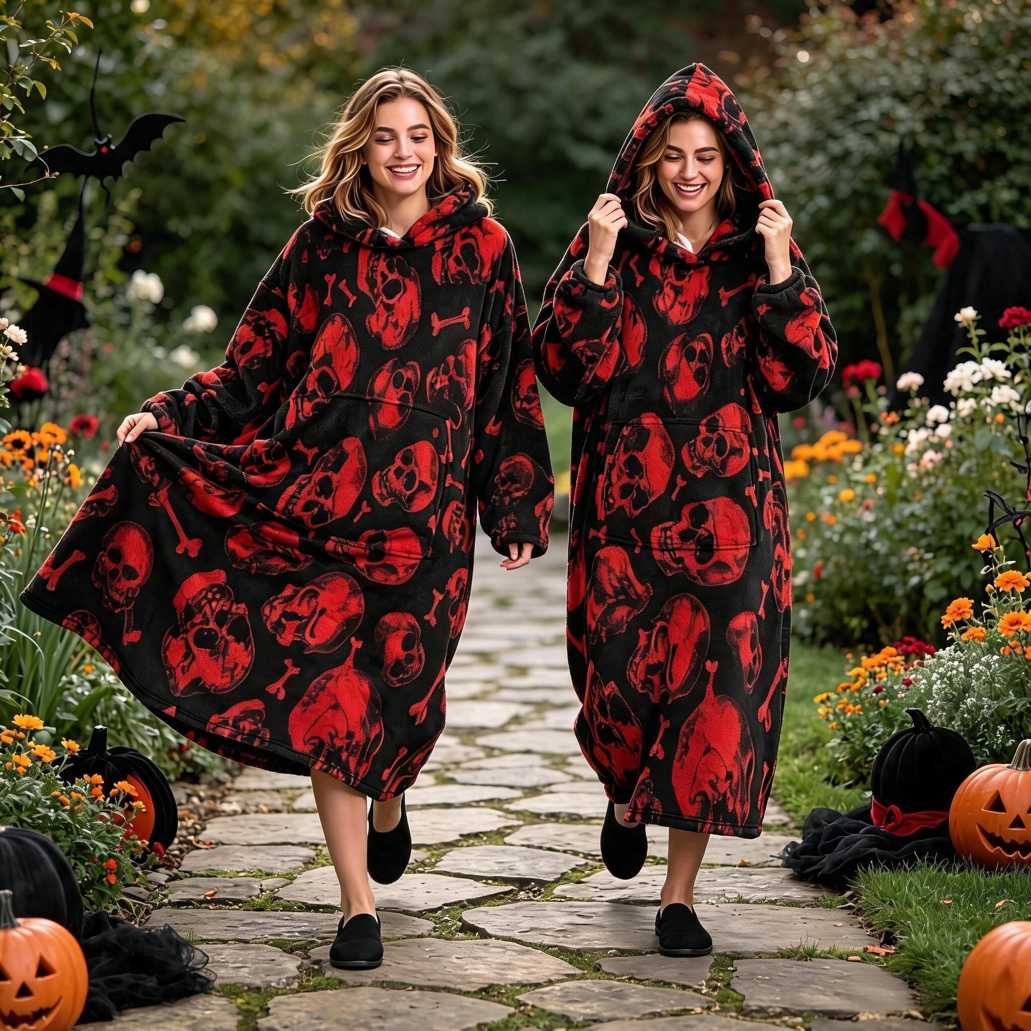 Thick Flannel Wearable Blanket, Couples' Cozy Hooded Blanket with Large Pockets, Soft and Cute Home Blanket, Perfect Gift for Friends and Girls