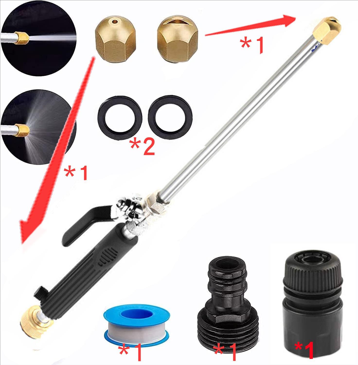 High Pressure Jet Hose Nozzle, Power Washer Wand with 2 Nozzles, Leak-Proof for Car Wash, Gutter, Pets & Window Cleaning