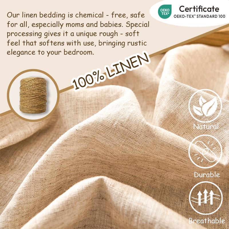 PUREFIBER 100%Natural Linen Bedding Set-OATMEAL(1pc Duvet cover + 2pcs Pillow cases),breathable,french flax