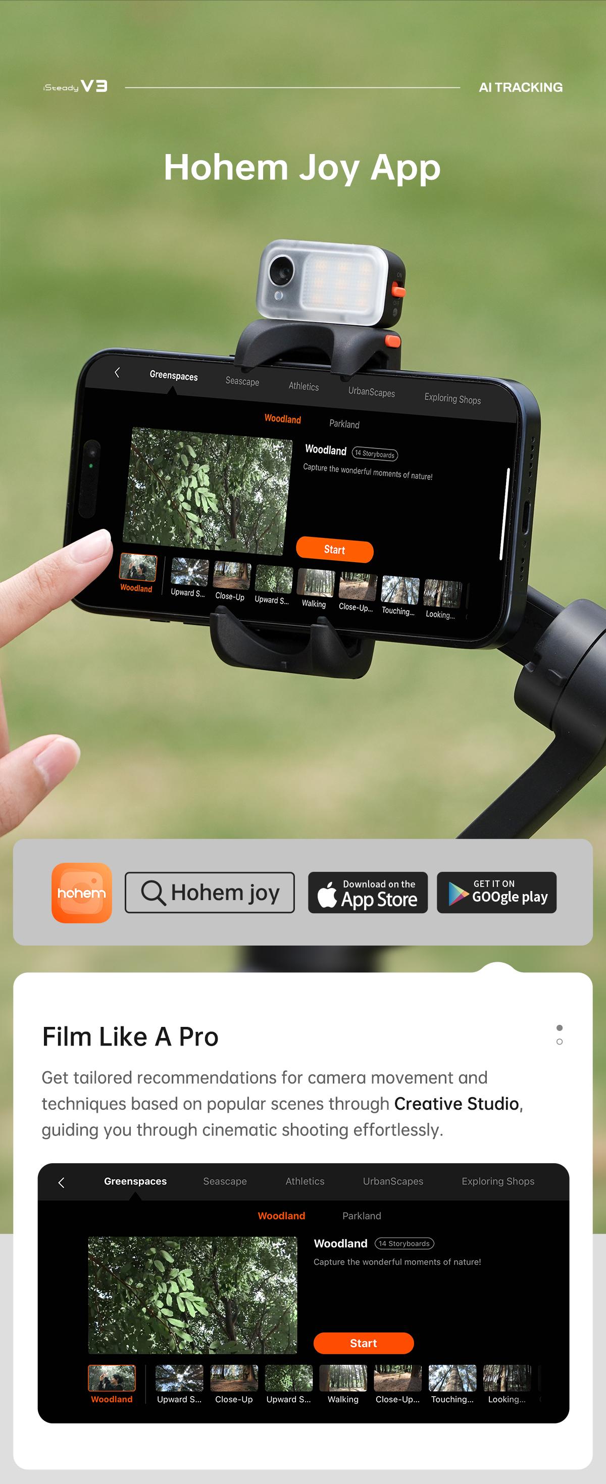 Hohem iSteady V3 New Gimbal Stabilizer for SmartiPhone, 3-Axis Phone Gimbal, Magnetic AI Tracker, Built-in Extendable Rod & Tripod, Detachable Remote Control,selfiestick,Phone Accessories,Suitable for Android & iPhone 17 series, Travel, Vlog, TikTok